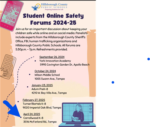 Join the Student Online Safety Forum on Thursday, April 24 from 5:30 - 7 at Carrollwood